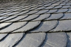 An image of slate roofing materials up close. 