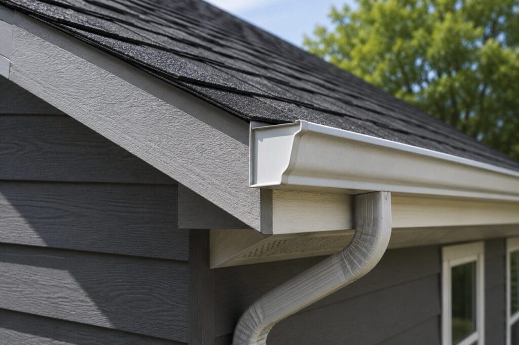 Residential roof showing fascia beneath the roof edge.