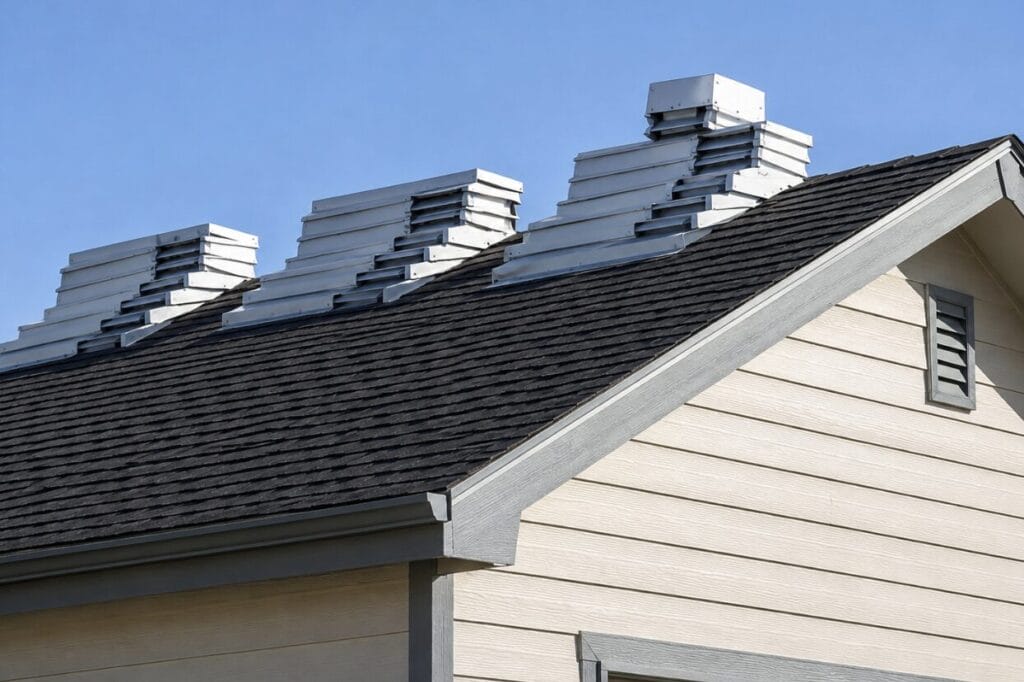 Roof shingles on a house ready for replacement.