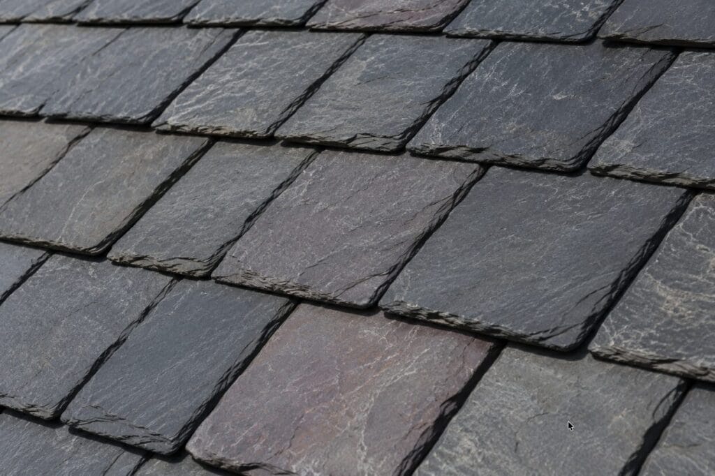 Close-up of natural slate roofing tiles. 